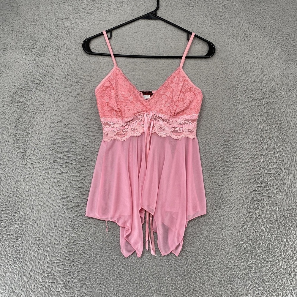 First Kiss Babydoll Y2K Tank Womens Medium Coquette Floral Lace Mesh Lingerie